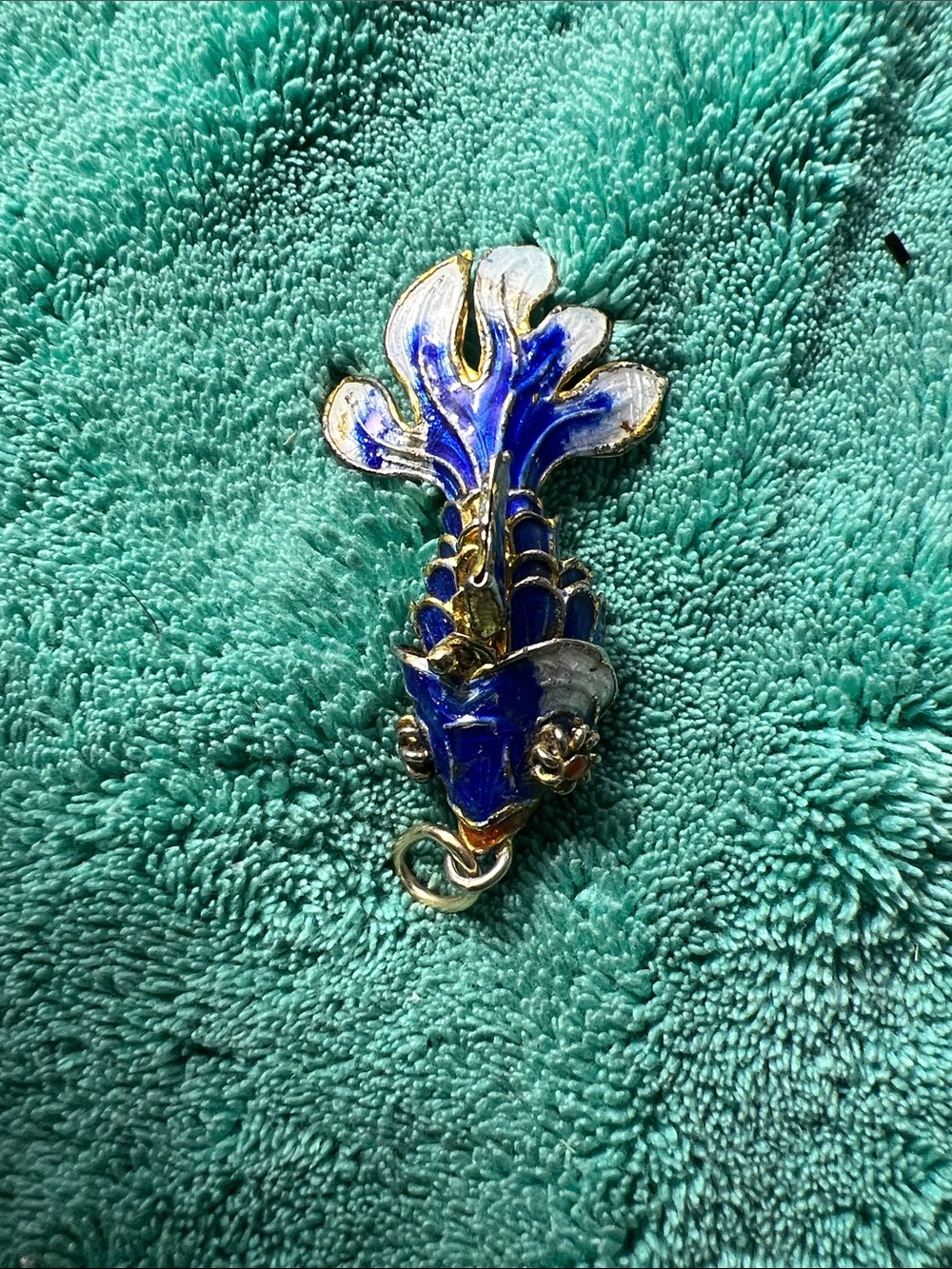 Blue & Gold Enamel Koi Fish necklace charm